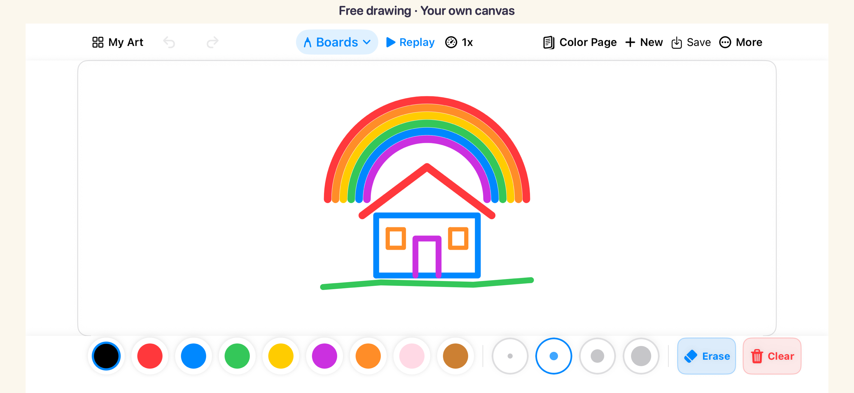 A freehand rainbow and house on the drawing canvas