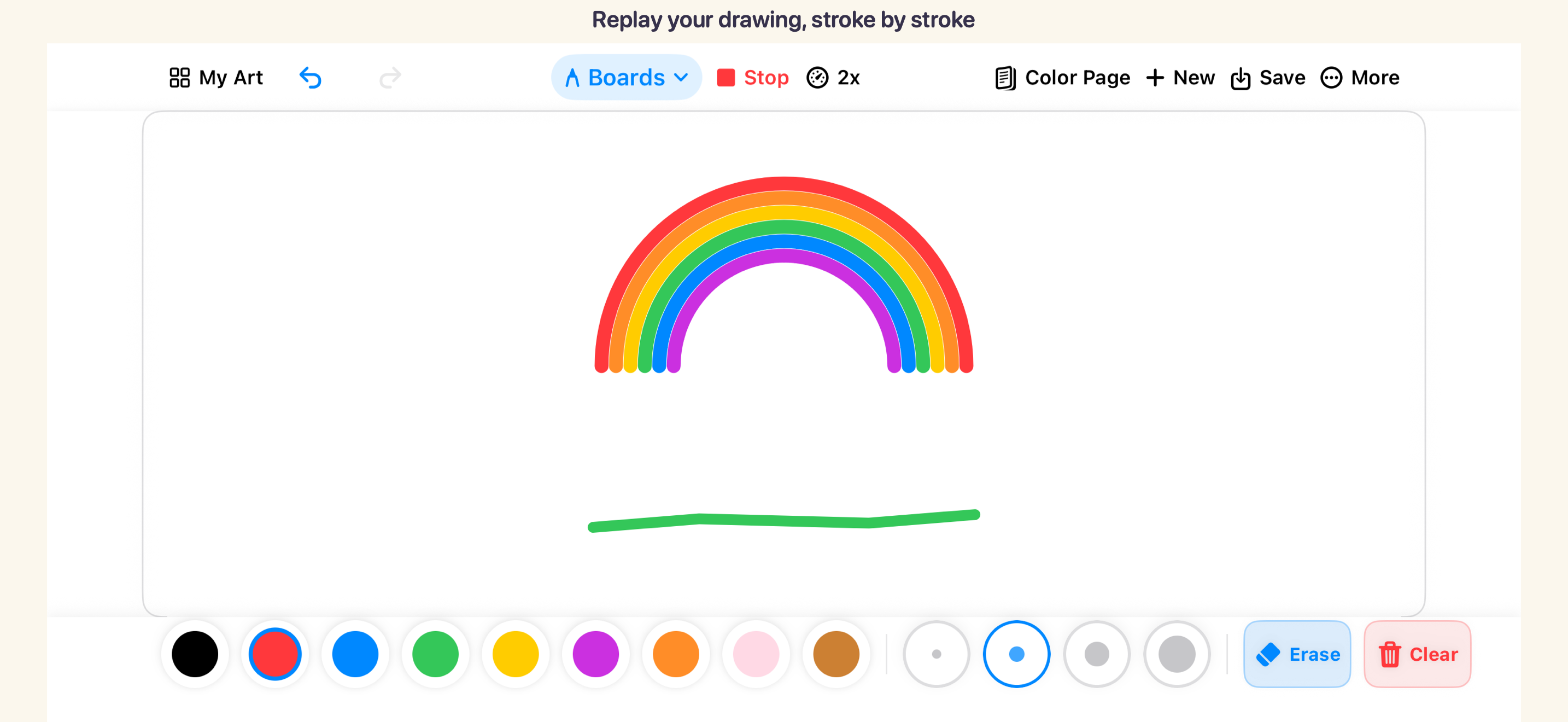 Replay showing the rainbow being drawn stroke by stroke